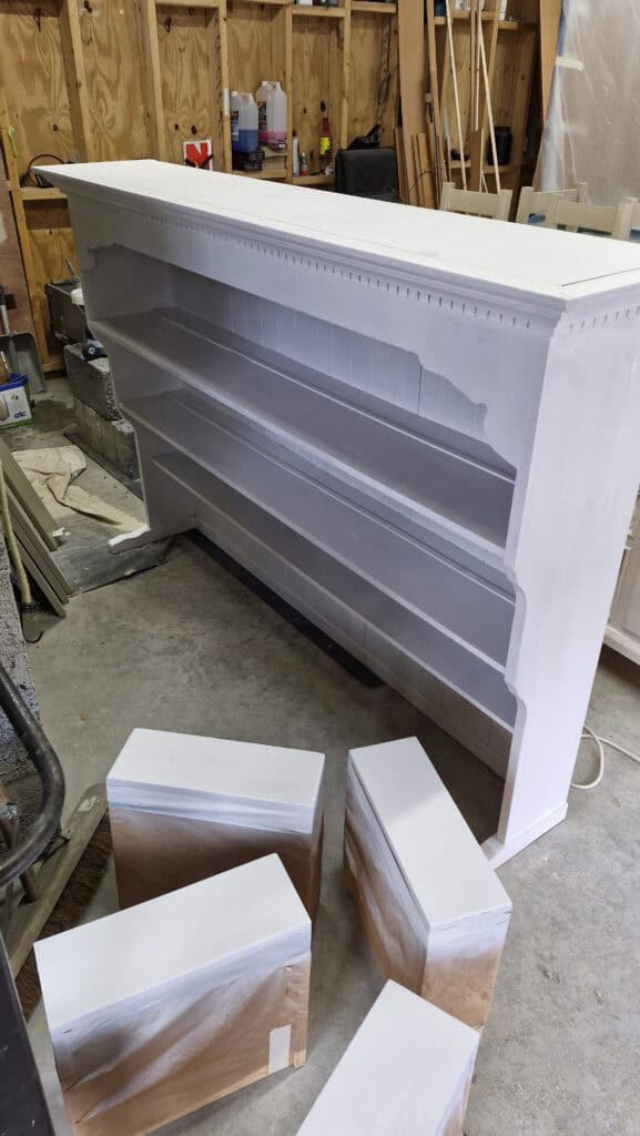 White painted wooden bar counter in workshop